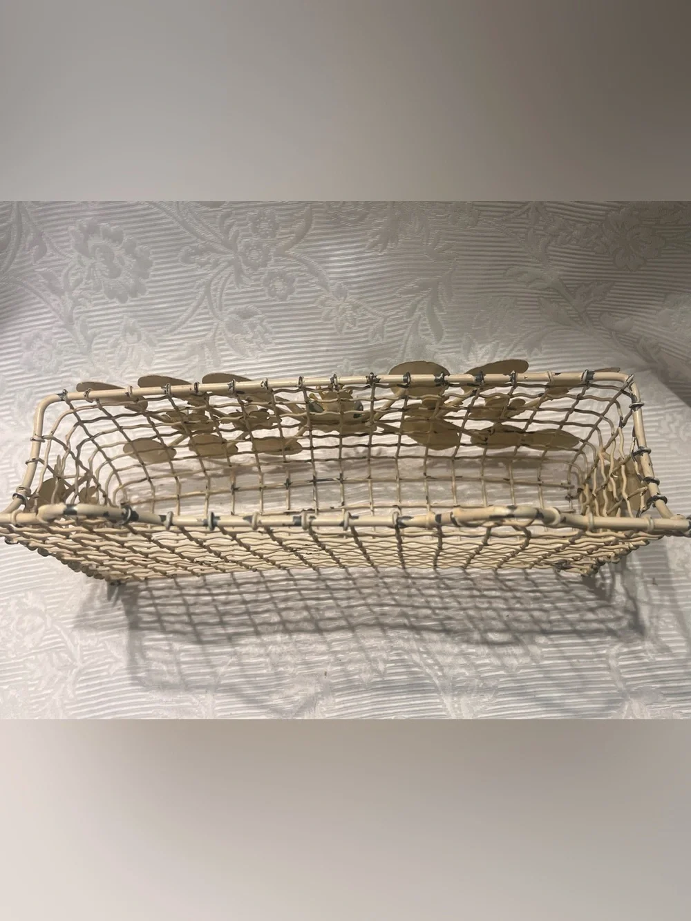 Italian Painted Toleware Floral Letter Holder Wall Basket Shabby Chic Farmhouse‎